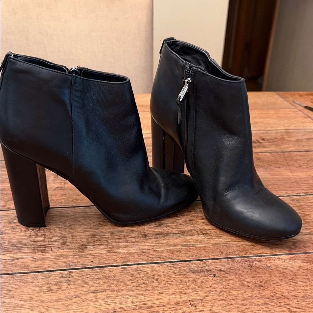 Sam Edelman Black Leather Ankle Booties with Block Heel